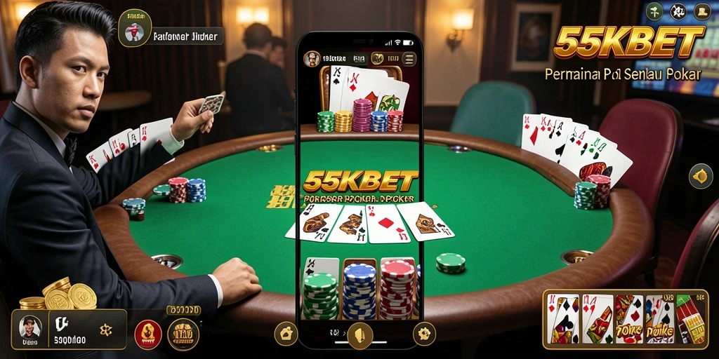 Tampilan gameplay poker yang menarik dan interaktif di 55KBET.