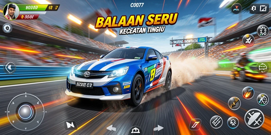 Tampilan gameplay balapan C0077 yang seru dan mendebarkan.