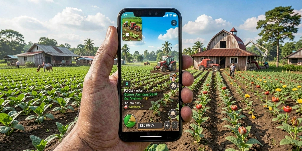 Screenshot F200M menampilkan berbagai aktivitas pertanian yang menarik.