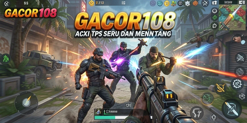 Screenshot utama GACOR108 menampilkan aksi gameplay TPS yang mendebarkan.