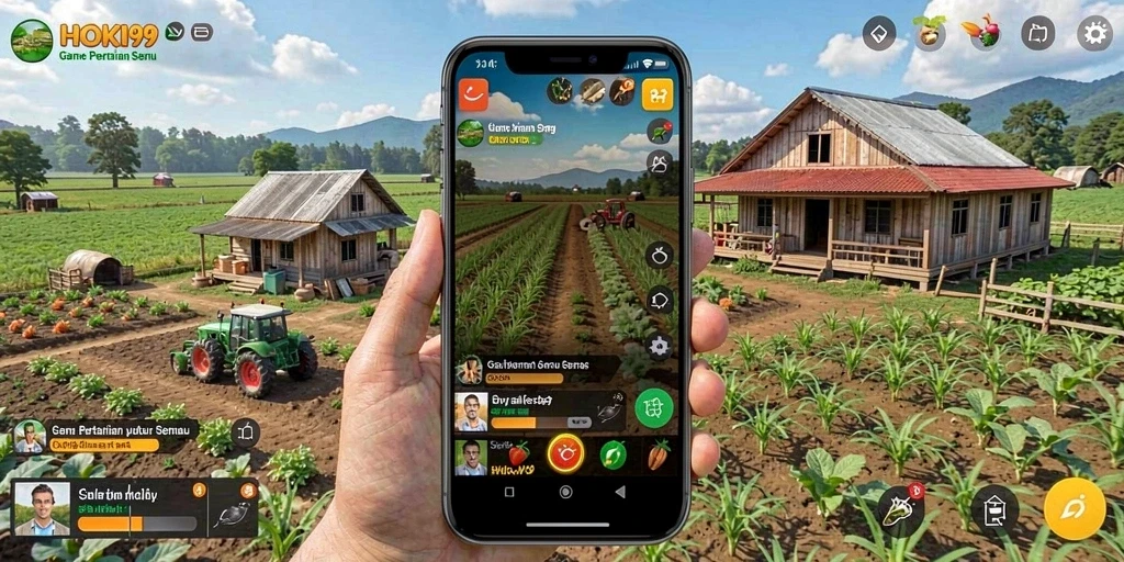 Tampilan gameplay HOKI99 yang menampilkan aktivitas bertani yang mengasyikkan.