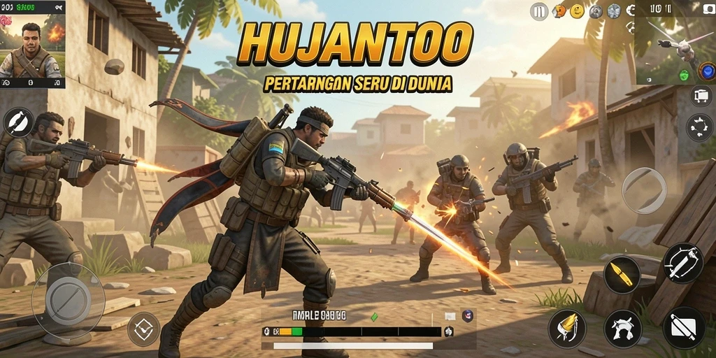 Tampilan gameplay HUJANTOTO yang mendebarkan dalam pertarungan Battle Royale.