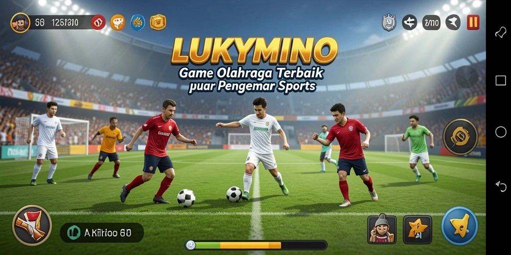 Screenshot utama LUKYMINO menampilkan aksi seru dalam game olahraga.