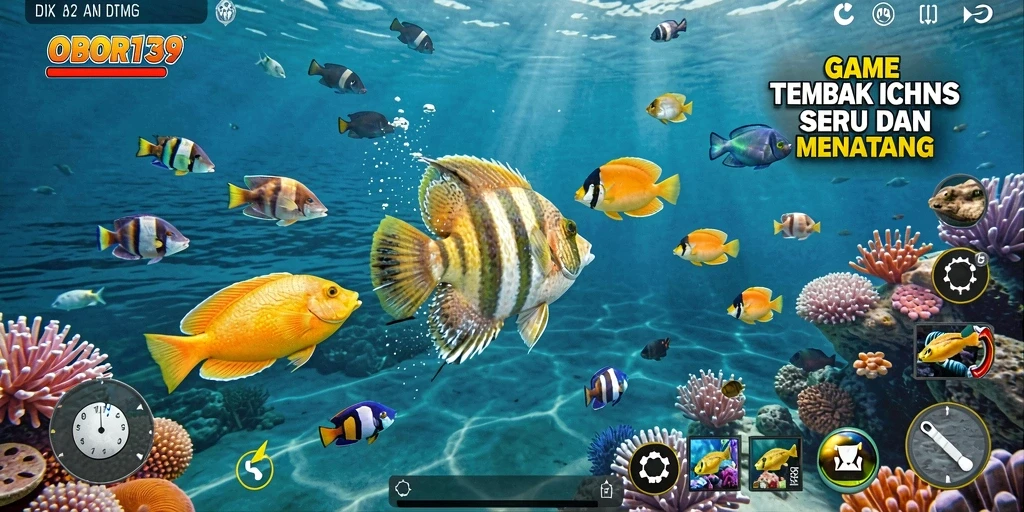 Tampilan gameplay seru dari OBOR138 saat menembak ikan.