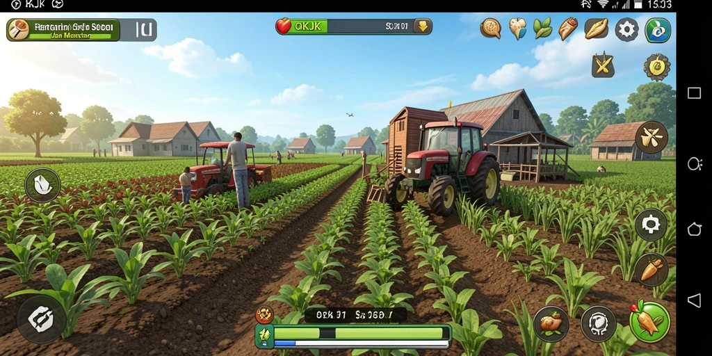 Screenshot gameplay OKJK menampilkan suasana pertanian yang alami dan menyenangkan.