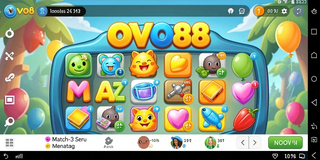 Gameplay seru OVO88 dengan misi match-3 yang menantang.