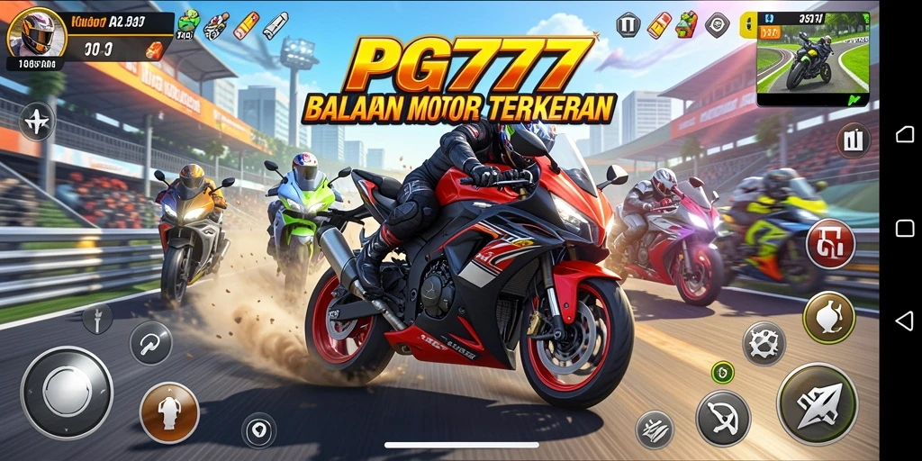 Tampilan gameplay PG777 yang mendebarkan dan penuh aksi balapan motor.